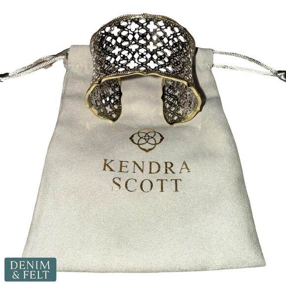 Kendra Scott Candice Statement Cuff Bracelet – Gold & Silver Filigree Adjustable - Picture 14 of 14
